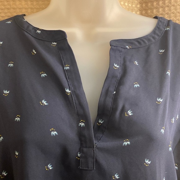 LOFT Navy Floral Split Neck Blouse - Picture 7 of 11